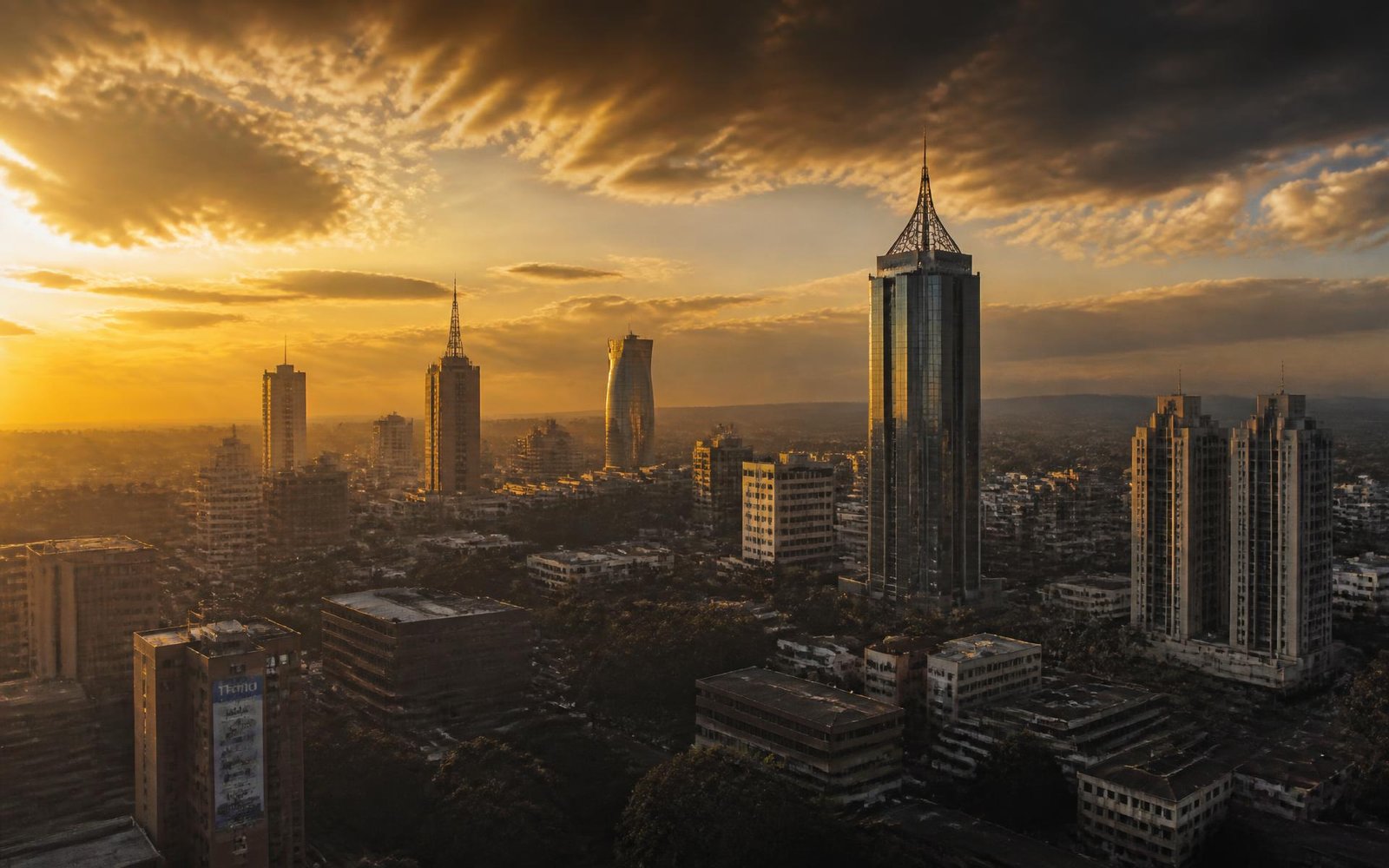 African city skyline at golden hour